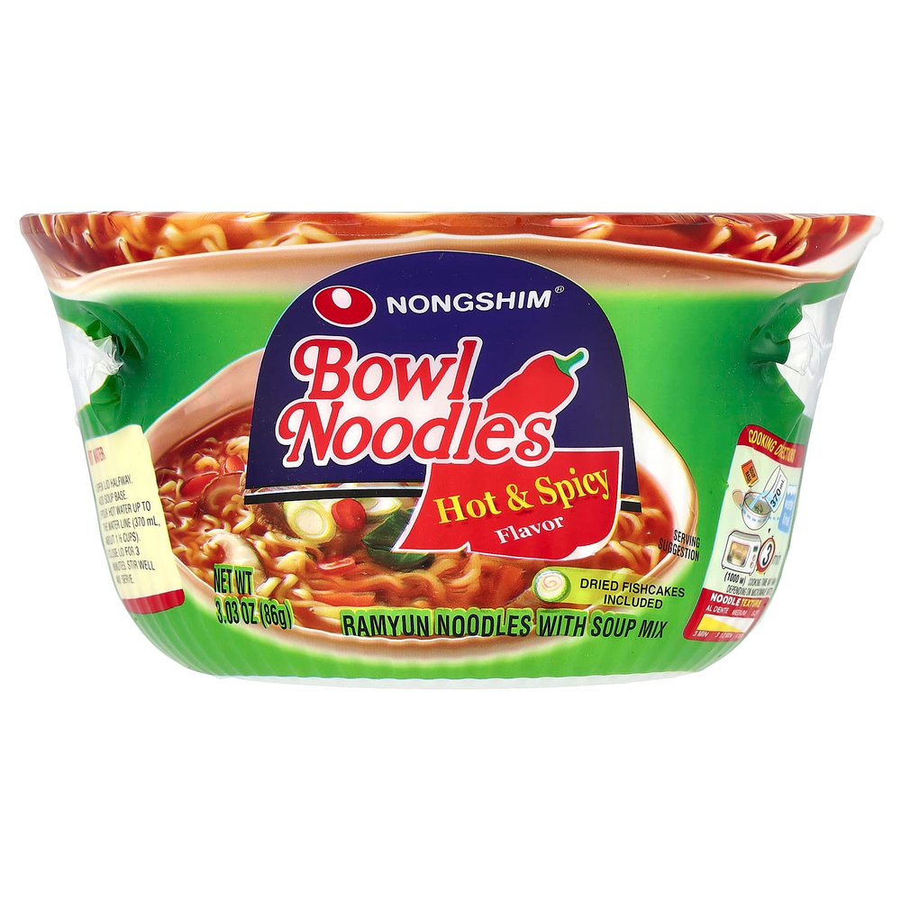 Nongshim, Bowl Noodles, лапша рамьюн со смесью для супа, острая и пряная, 86 г (3,03 унции)