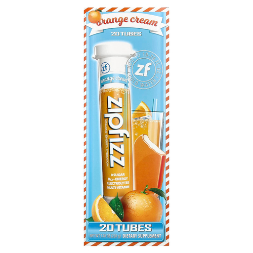 Zipfizz, Энергетическая смесь для здорового спорта с витамином B12, апельсиновый крем, 20 тюбиков по 11 г (0,39 унции)