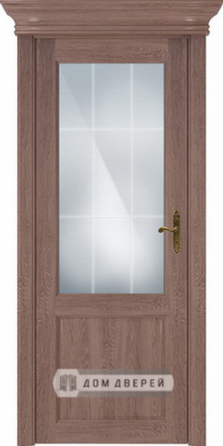 Межкомнатная дверь Status (Статус) 521 стекло алмазная гравировка английская решётка Дуб капуччино