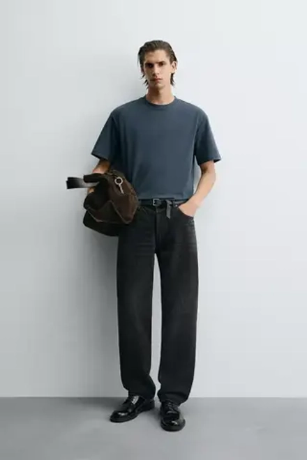 ZARA БАЗОВАЯ ФУТБОЛКА КЛАССИЧЕСКОГО КРОЯ, СИНИЙ