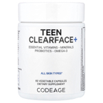 Codeage, Teen Clearface+, добавка для здоровья кожи лица подростков, 60 растительных капсул