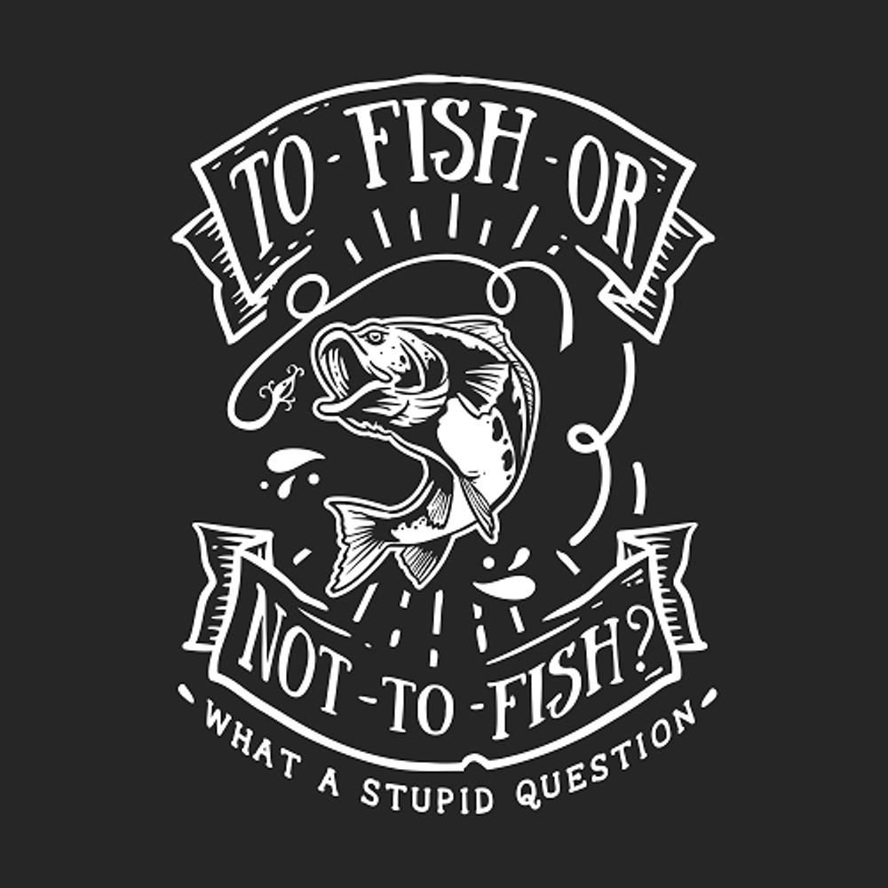 принт PewPewCat To fish or not to fish белый для черной футболки