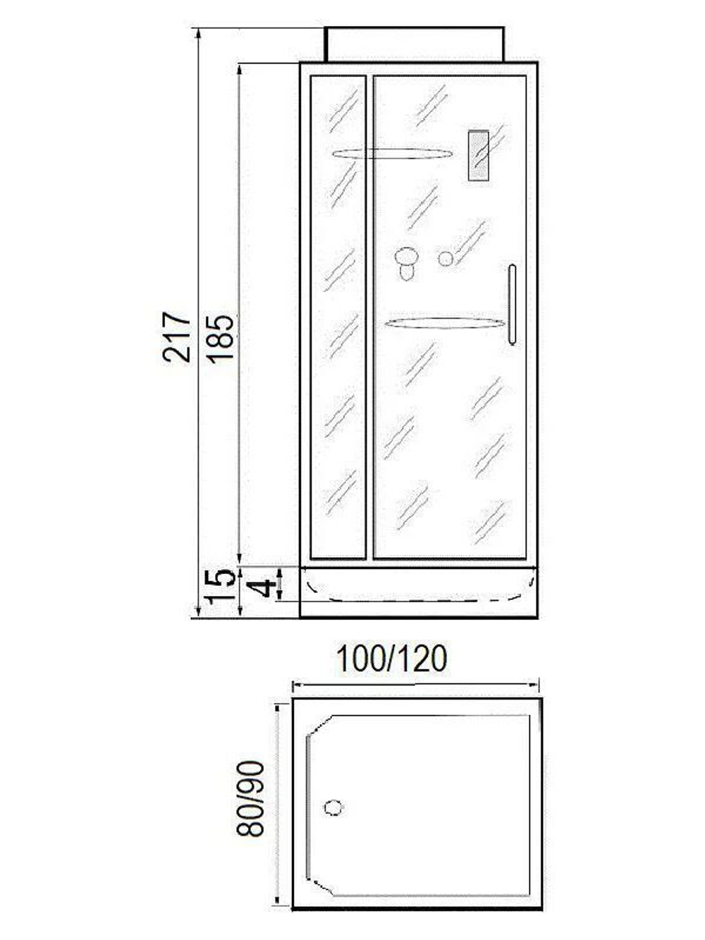 Душевая кабина RIVER  TANA 120/90 120x90 см,  стекло прозрачное, поддон низкий