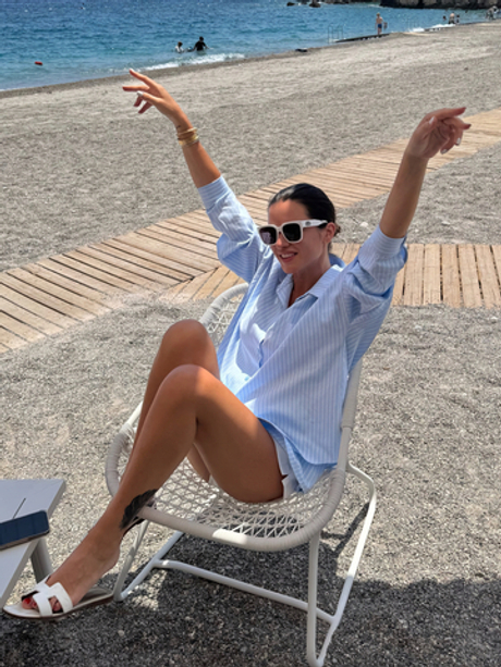 Голубой хлопковый костюм с юбкой-шортами