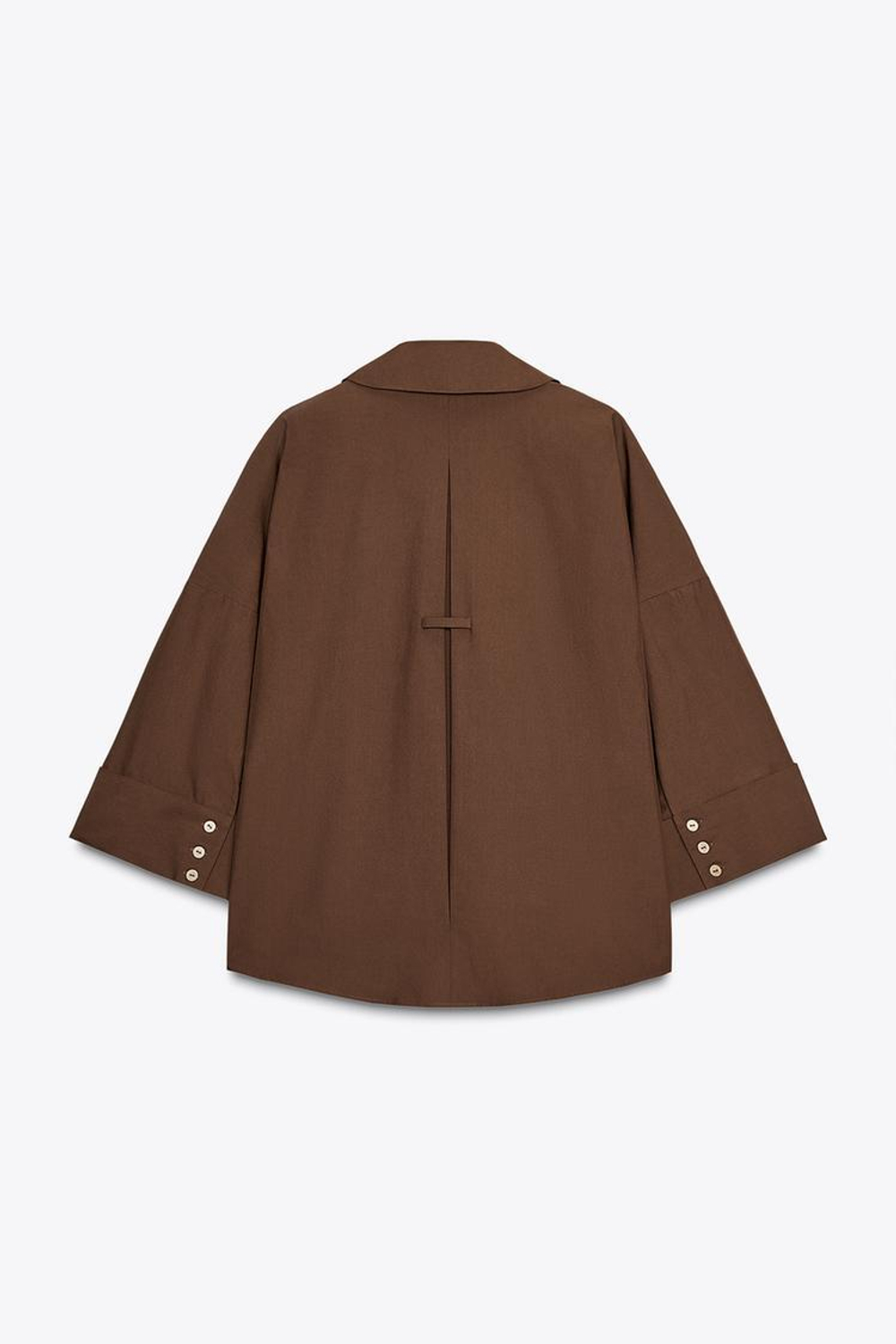 ZARA РУБАШКА ИЗ ПОПЛИНА С ШИРОКИМИ РУКАВАМИ, КОРИЧНЕВЫЙ