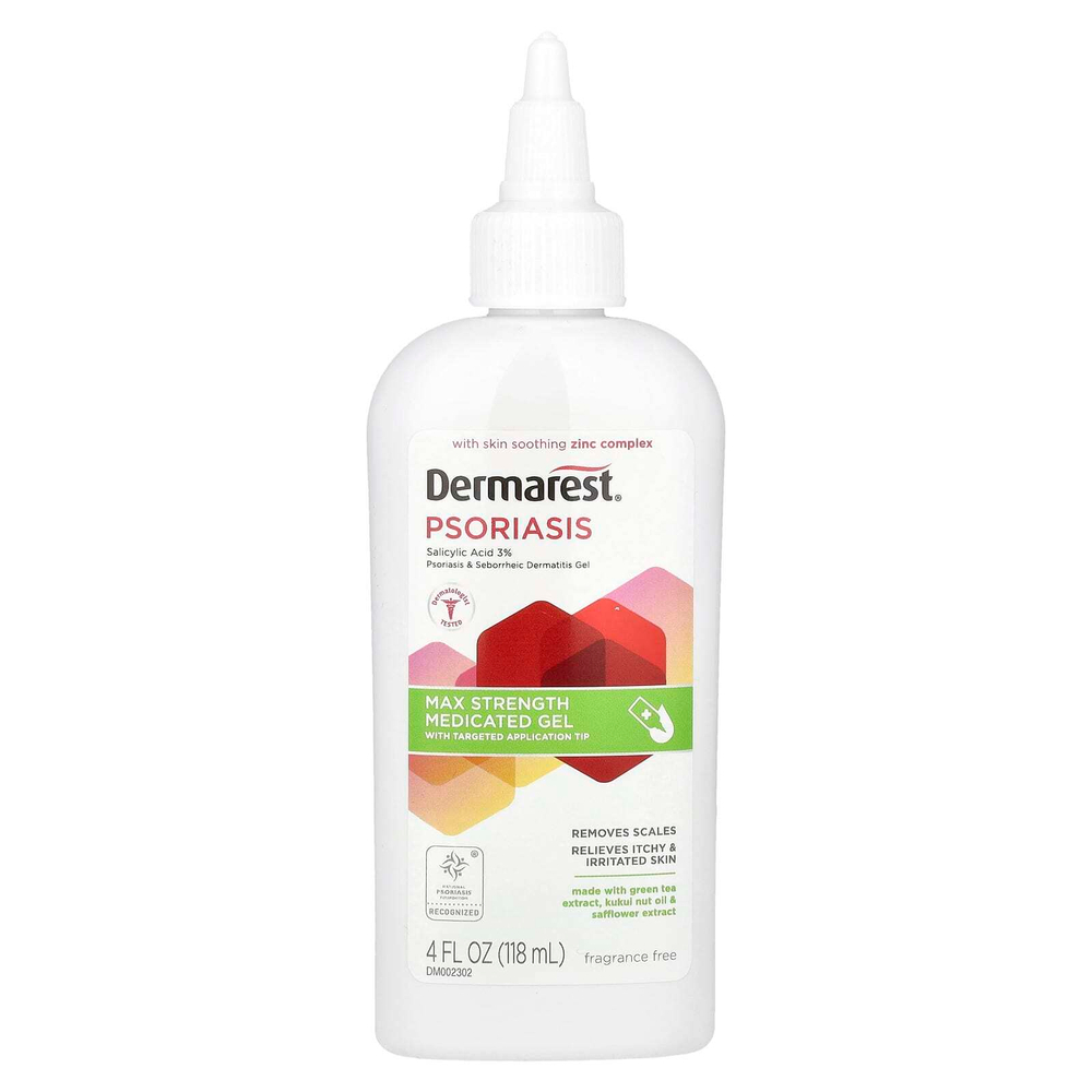 Dermarest, Псориаз, лечебный гель максимальной силы действия, без отдушек, 118 мл (4 жидк. унц.)