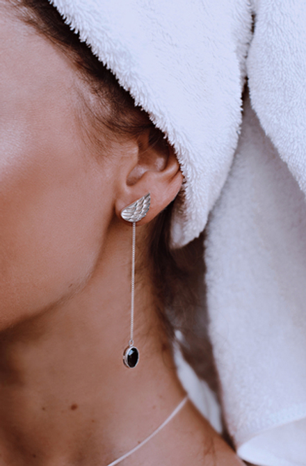 Серьги-трансформеры «Невесомость» с черной шпинелью