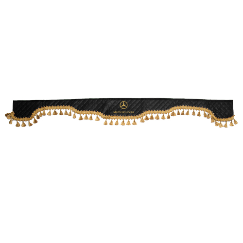 Ламбрекен MERCEDES (экокожа, черный, золотые кисточки) 230см