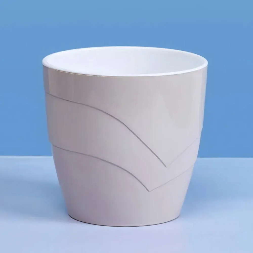 Кашпо для цветов пластиковое 2л d-15см «Грация» со вставкой льняной