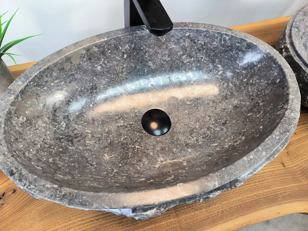 Раковина из мрамора ПАРА! Oval Grey Marmo Wave OM-65752 56х36х15 из натурального камня