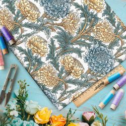 Ткань премиум интерлок графические хризантемы