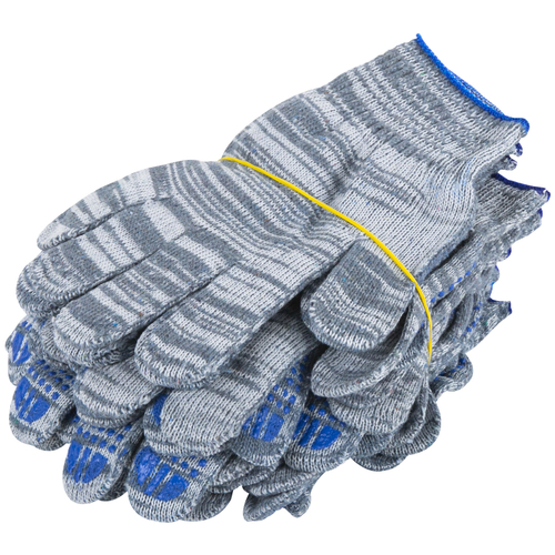Перчатки хлопчатобумажные плотные, КОМПЛЕКТ 100 ПАР, 10 класс, 50-52 г, 133 текс, ПВХ-точка LAIMA ЛЮКС 2, СЕРЫЕ, 608679 (упаковка 1 шт)