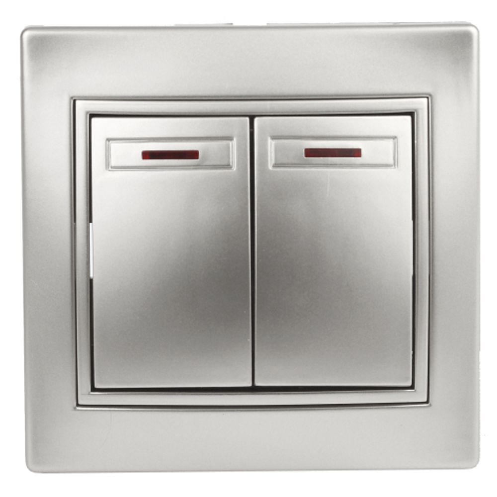 Выключатель Intro Plano 1-105-03 двухклавишный с подсветкой, 10А-250В, IP20, СУ, алюминий | Intro Plano