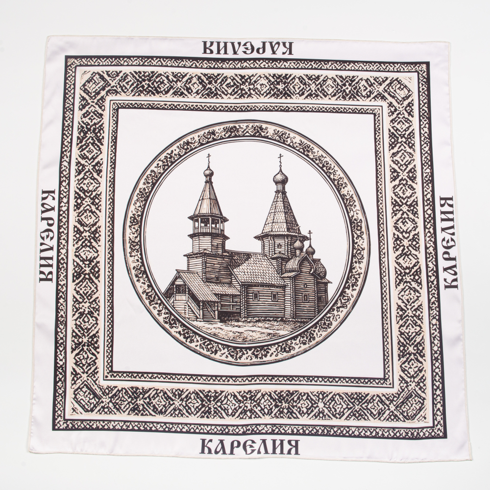 Шейный платок «Карельская церковь», 70×70 см