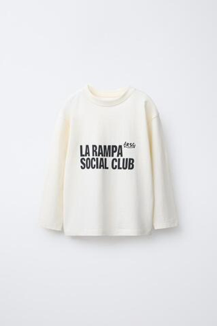 ZARA ФУТБОЛКА С НАДПИСЬЮ, СВЕТЛЫЙ ЭКРЮ