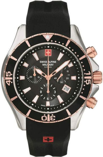 С ремешком Мужские наручные часы с черным силиконовым ремешком Swiss Alpine Military 7040.9856 chronograph 44mm 10ATM
