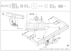 Оцинкованный фаркоп на Ford Galaxy 1995-2000, SEAT Alhambra 1996-2000, Volkswagen Sharan 1995-2000 2WD/4WD (без электрики), Galia F105C