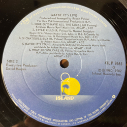 Винтажная виниловая пластинка LP Robert Palmer Maybe It's Live (Канада 1982)