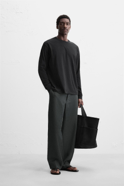 ZARA ЛЕГКАЯ ФУТБОЛКА С ДЛИННЫМИ РУКАВАМИ, ЧЕРНЫЙ