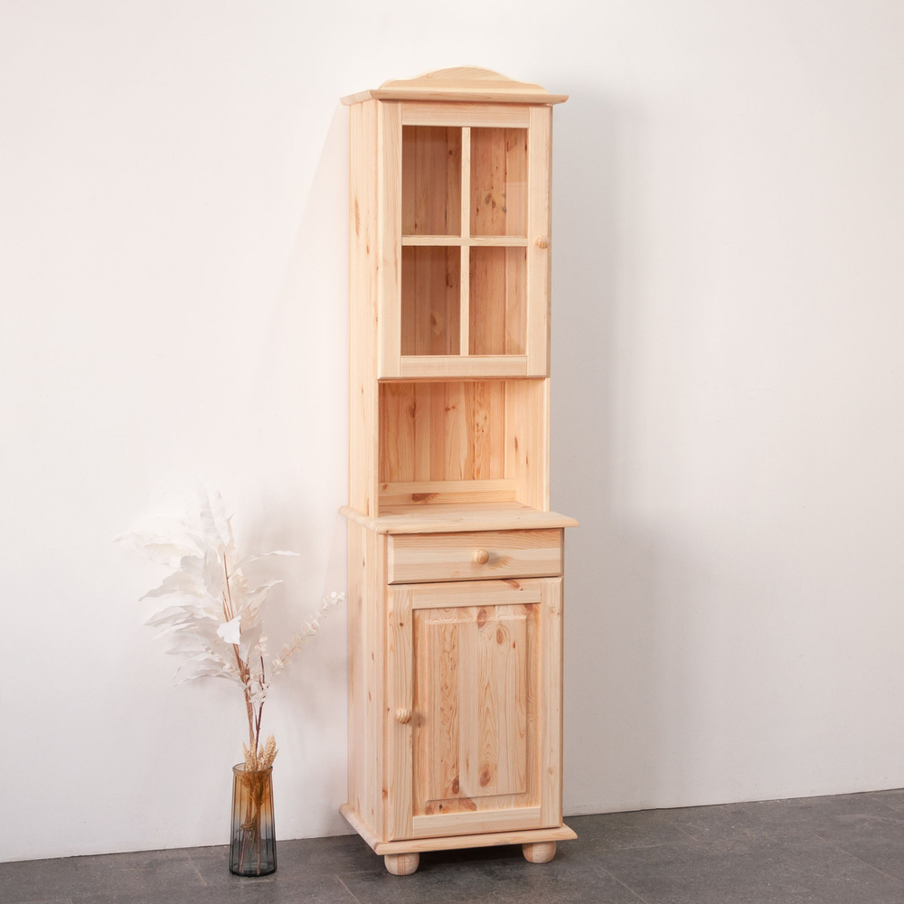 Шкаф Лена однодверный из сосны, с полкой (верхняя часть буфета Лена), в прозрачном лаке