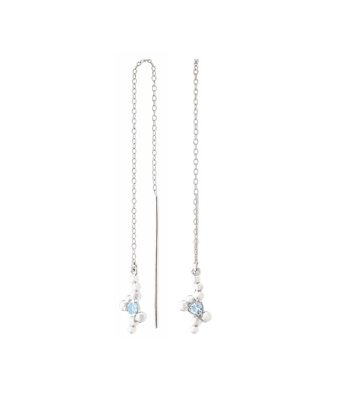 Серьги-продёвки из серебра со вставками из выращенной шпинели