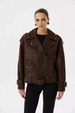 Косуха Oversize Vintage с ремешками, Коричневый