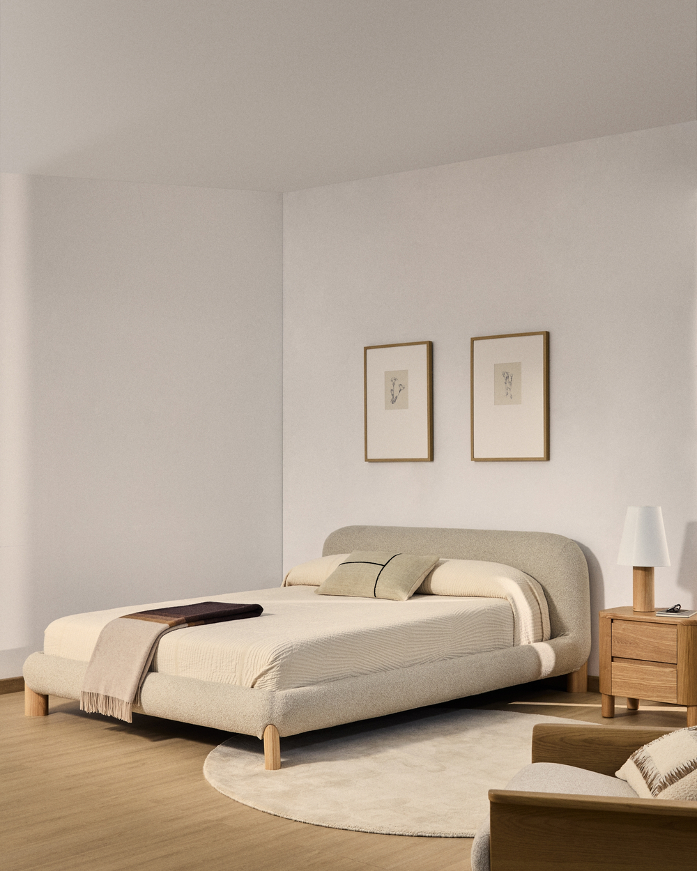 Кровать Odina из ткани букле цвета экрю 160 x 200 см