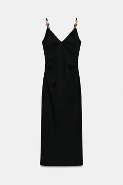ZARA ПЛАТЬЕ МИДИ С БУСИНАМИ, ЧЕРНЫЙ