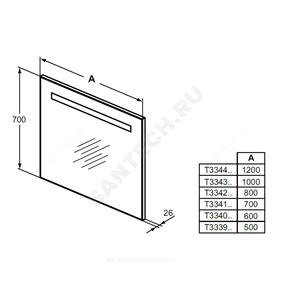 Зеркало Class II MIRROR&LIGHT нейтральный с подсветкой Ideal Standard T3342BH