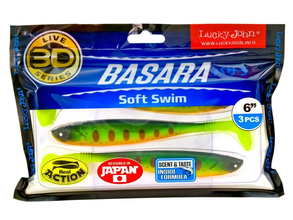 Виброхвост LUCKY JOHN Basara Soft Swim 3D, 6.0in (152 мм), цвет PG01, 3 шт.