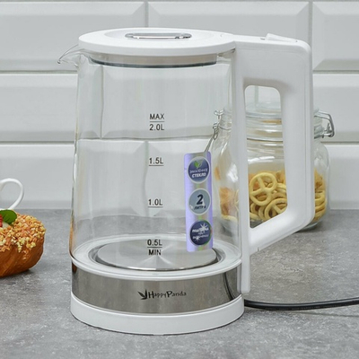 Чайник электрический 2л HP-2700W, стеклянный с точечной подсветкой, диск, белый