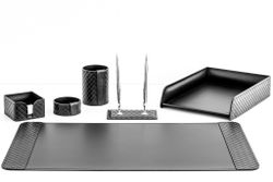 Набор офисный Баланс из черной кожи люкс с тиснением 6 предметов