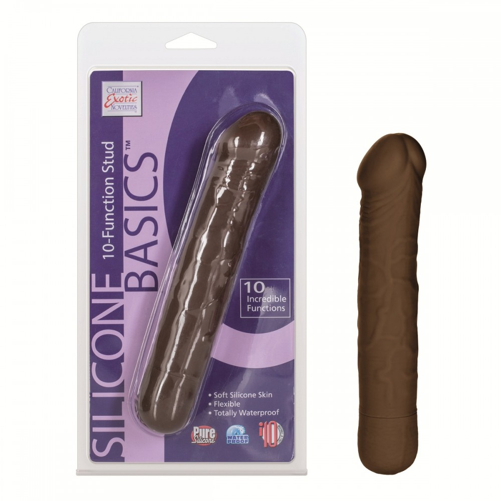 Реалистичный темнокожий вибратор Silicone Basics 10-Function Stud - 17,25 см.