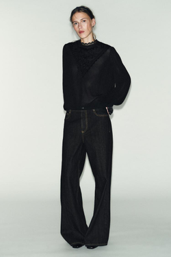 ZARA ТОП С ВЫШИВКОЙ И ДЛИННЫМИ РУКАВАМИ, ЧЕРНЫЙ