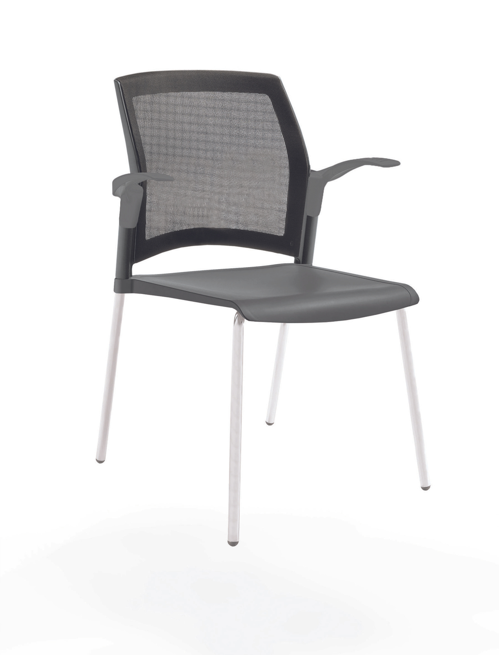 стул Rewind на 4 ногах, каркас белый, пластик серый, спинка-сетка, с открытыми подлокотниками