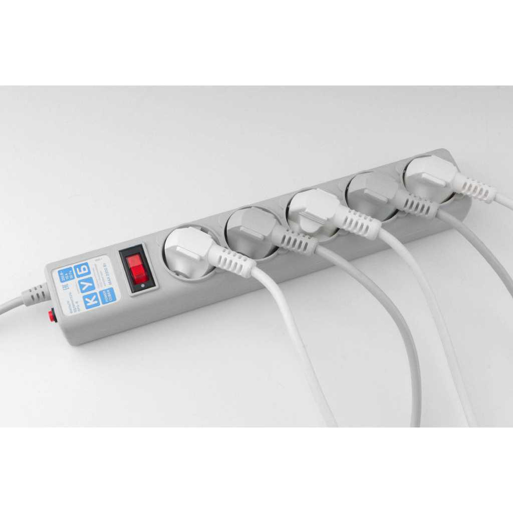 Сетевой фильтр 5 гн, 1.9 м, 3х0.75 мм², с/з, 2.2 кВт, Power Cube, 330019