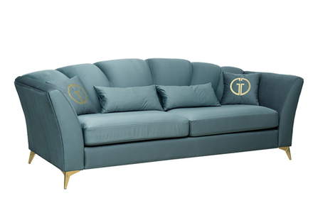 Диван Garda Decor Аннет (Annette) трехместный без мех,велюр бирюз.Colt1004, зол 250*100*95