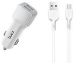 Автомобильный адаптер питания HOCO Z23 2USB 2.4A + кабель Micro (белый)