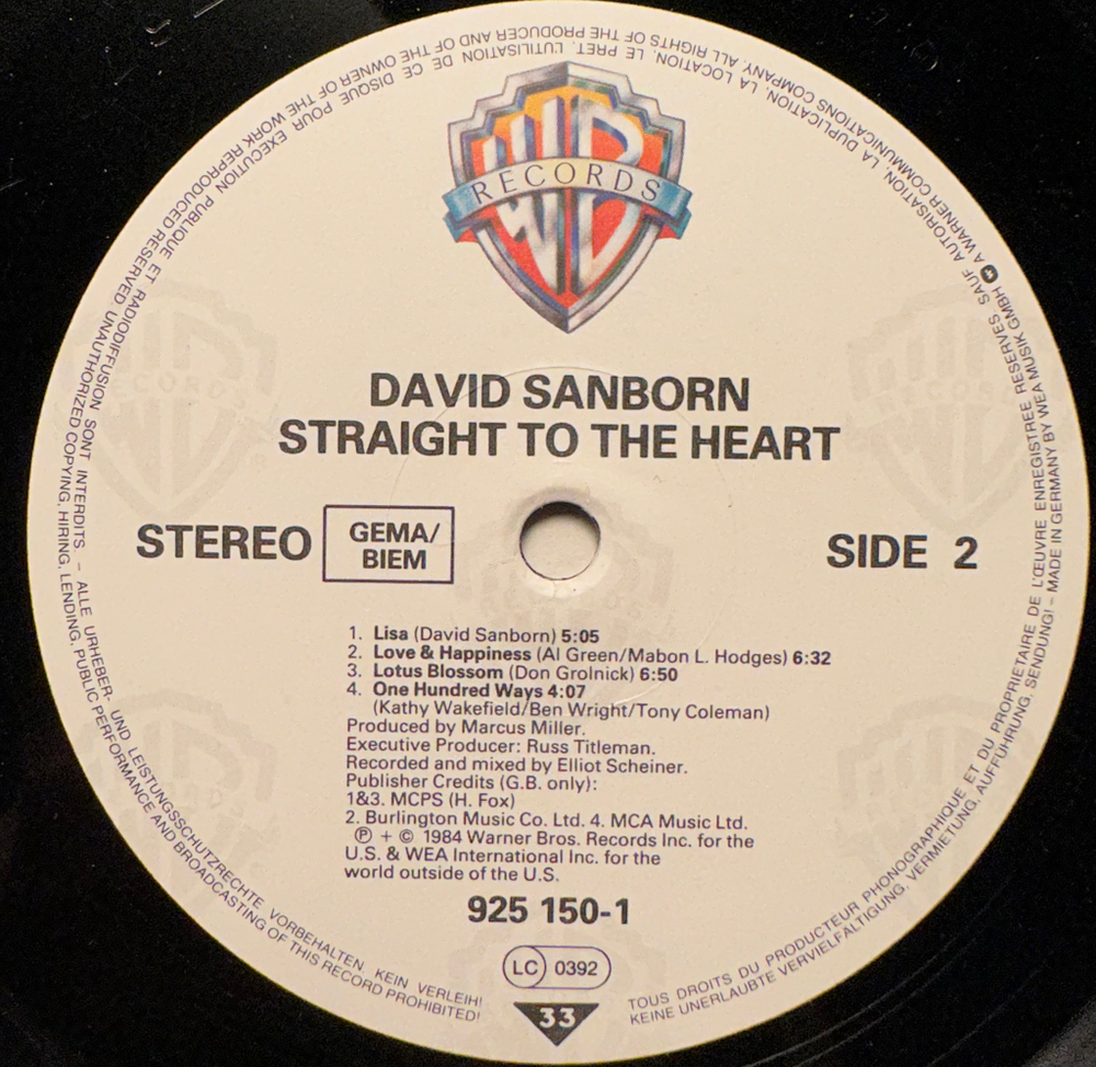 David Sanborn - Straight To The Heart (Германия 1984г.)