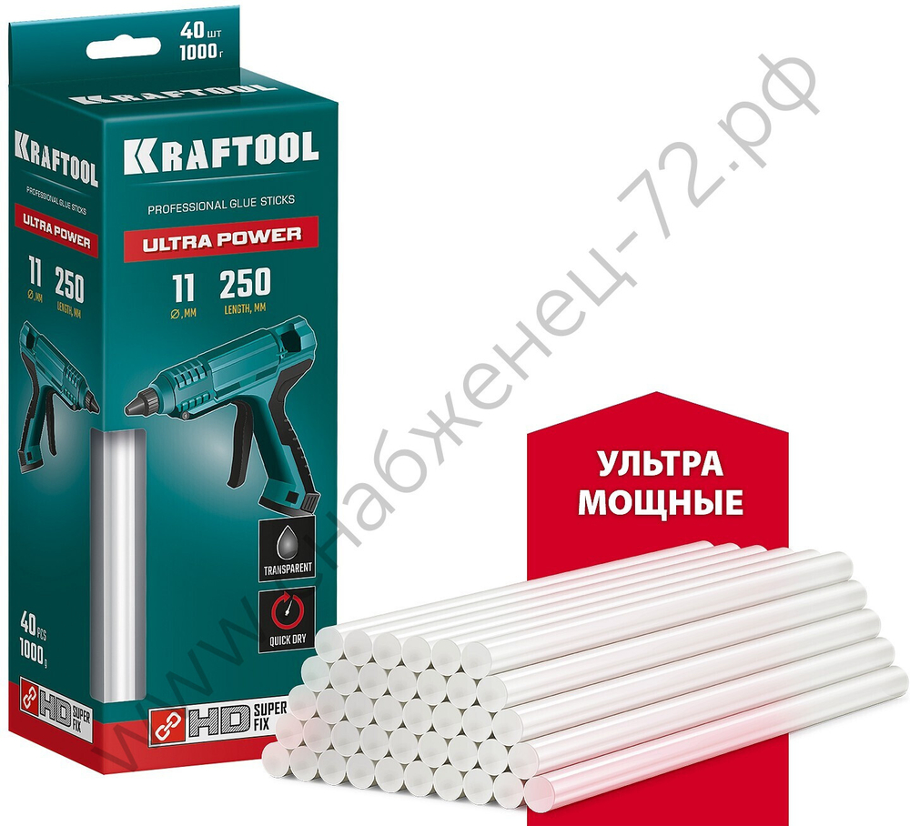 KRAFTOOL Ultra Power 11х250 мм, 40 шт, Ультрамощные клеевые стержни прозрачные (06848-40)