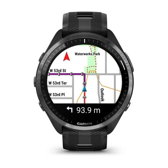 Умные часы Garmin Forerunner 965 черные, темно-серый DLC титановый безель, с черным ремешком