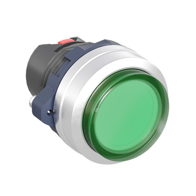 Головка кнопки выпуклая прозрачная с фиксацией, зеленая, алюминий