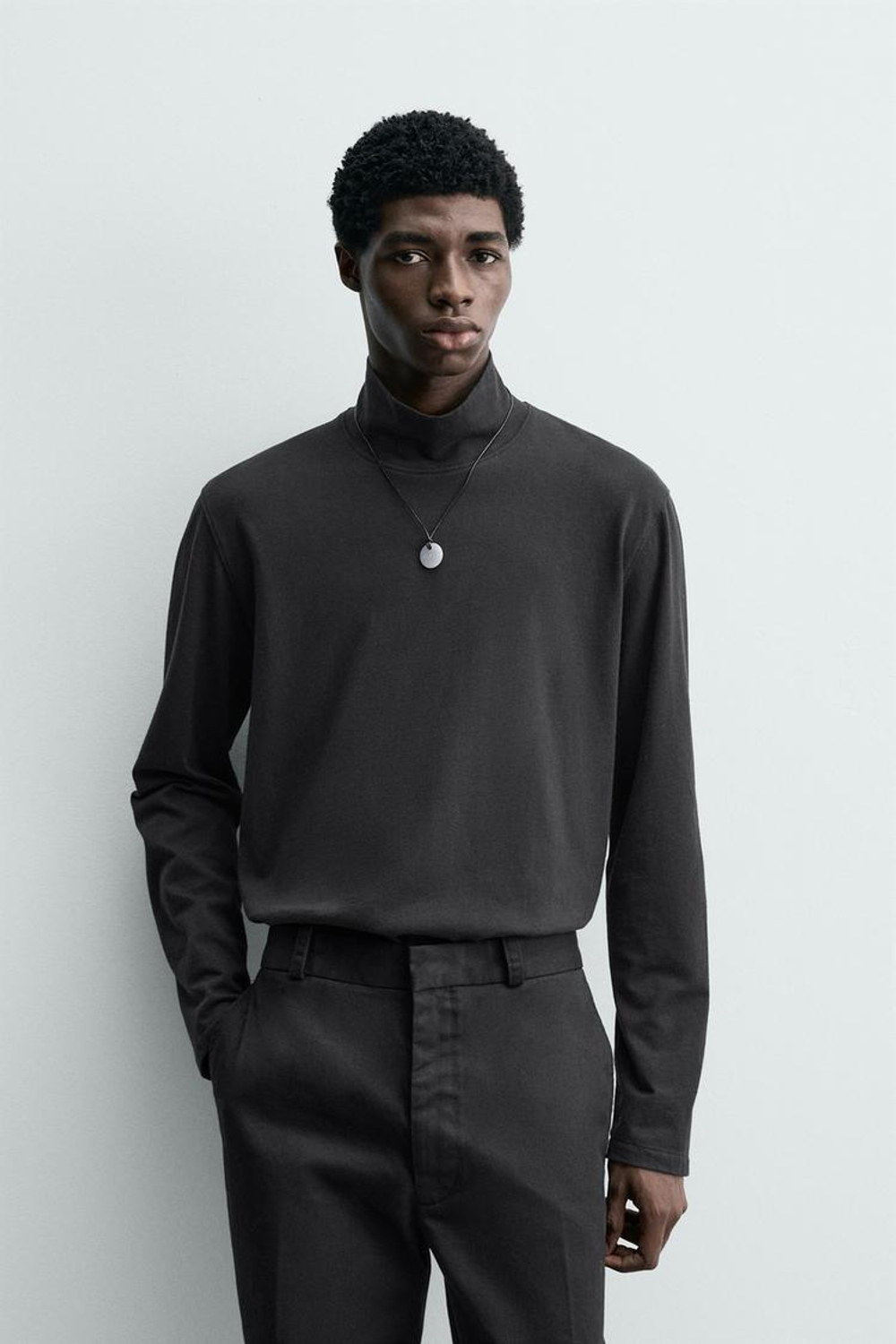 ZARA ФУТБОЛКА С ВОРОТНИКОМ-СТОЙКОЙ, МОРСКОЙ ТЕМНО-СИНИЙ