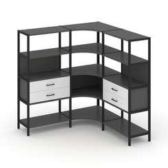 Shelf System Трехсекционный угловой стеллаж четырехярусный с ящиками SN.STMU-431 Антрацит/Белый/Мета