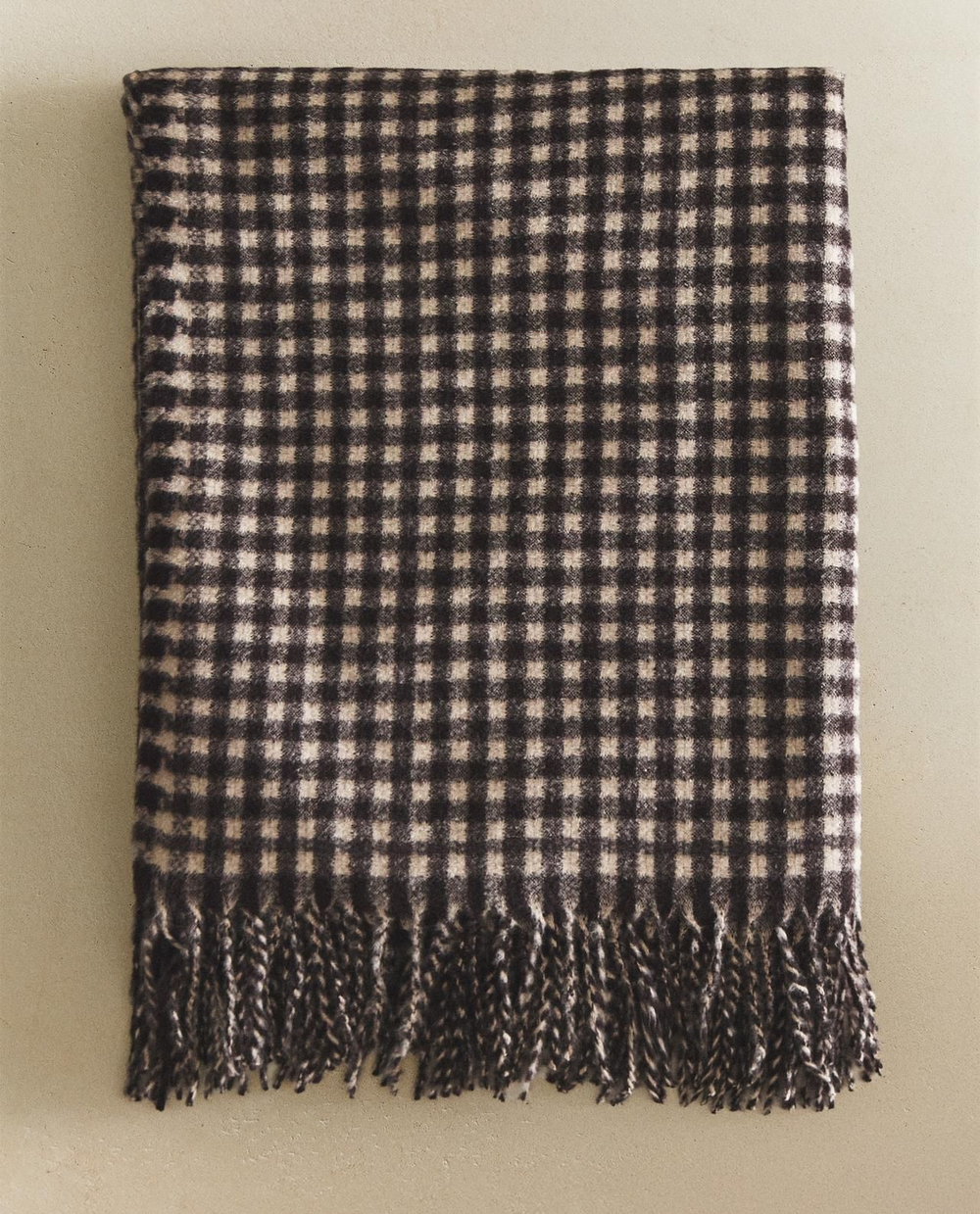 Zara Home - Клетчатый плед с бахромой, коричневый, 140x190 см