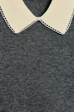 ZARA ПОЛО С КОРОТКИМ РУКАВОМ И КРУЖЕВОМ, СЕРЫЙ МЕЛАНЖ