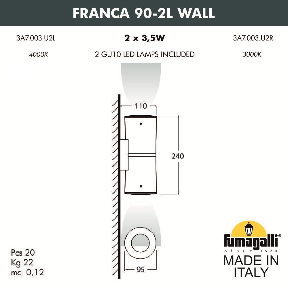 Светильник уличный настенный FUMAGALLI FRANCA 90-2L WALL 3A7.003.000.LXU2L