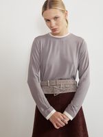 БАЗОВЫЙ ТОНКИЙ РЕМЕНЬ С ТРЕУГОЛЬНОЙ ПРЯЖКОЙ ЗАМША СЕРЫЙ