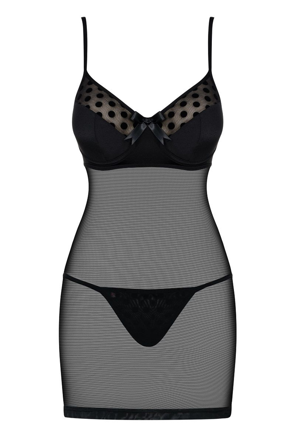 Облегающая сорочка в горошек Dotina (Размер: L-XL) (Цвет: черный)