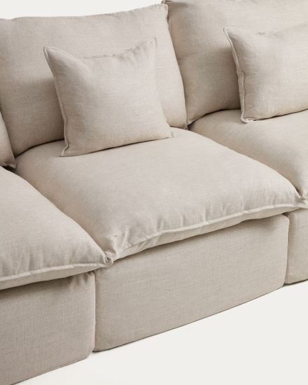 Модульный трехместный диван Anarela из бежевого льна и вискозы со съемным чехлом, 310 см